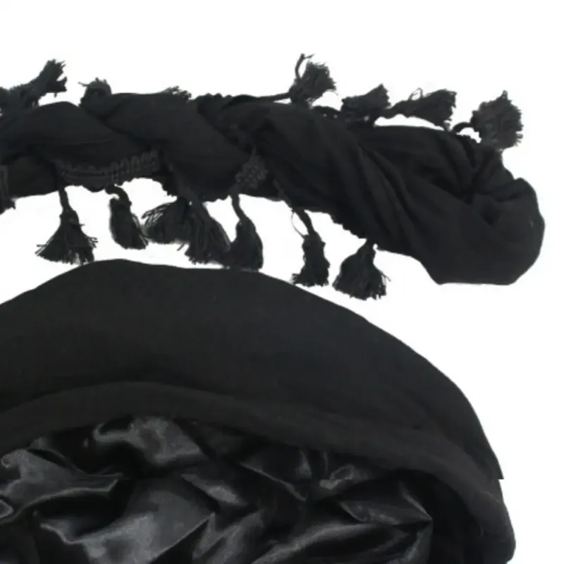 Hot Sale 2024 Men Punk Burr Trim Twisted Tail Fringe Cotton Bandana Hop Turban Hats Head Wrap Beanie Cap Solid Color Docker Hat_autovado.com