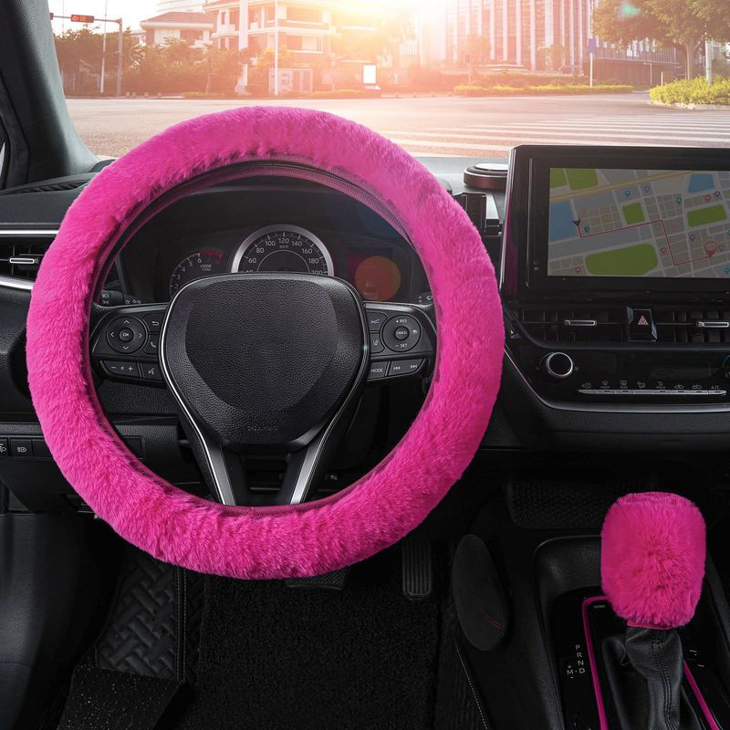 Plush Steering Wheel Cover Rabbit Fur Elastic Winter Warm Non Slip Handle Cover Unisex_autovado.com
