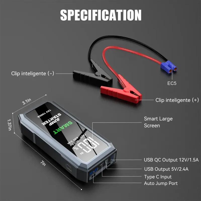 Car Jump Starter 1500A Battery Charger 16800mAh Emergency Power Bank Booster With LED Lighting Starting Device For 12V_autovado.com