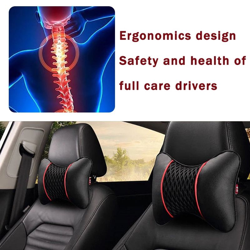 2Pcs PU Leather Knitted Car Pillows Headrest Neck Rest Cushion Support Seat Accessories Auto Black Safety Pillow_autovado.com