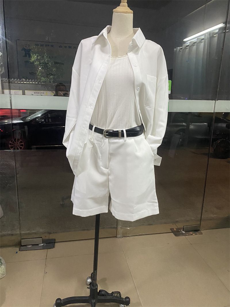 women's clothing 2024 new solid color fashionable casual long-sleeved shirts, belts and shorts women's suits_autovado.com