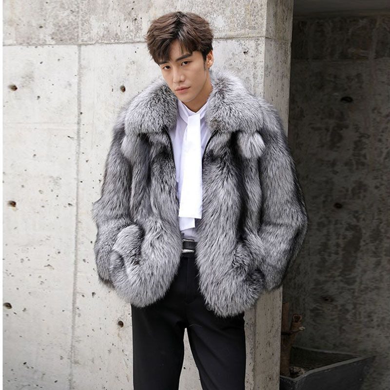 Men's clothing Autumn-winter fur men's coat Fashion casual silver fox fur coat thickened to keep warm_autovado.com