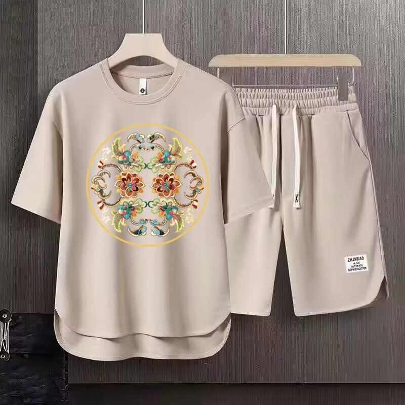 Men's Clothing 2024 Waffle Casual Summer Suit Men's Loose Teen Short sleeved T shirt Shorts Handsome Two piece Suit_autovado.com