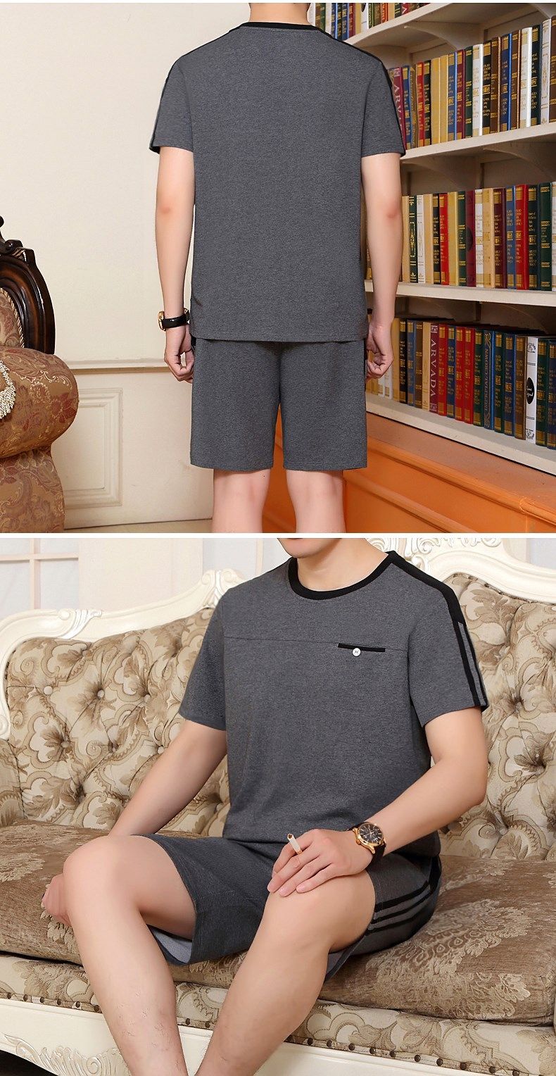 Men's Clothing Middle aged and elderly men's casual suits summer men's short sleeved shorts dad's loose clothes grandfather thin two piece suit_autovado.com