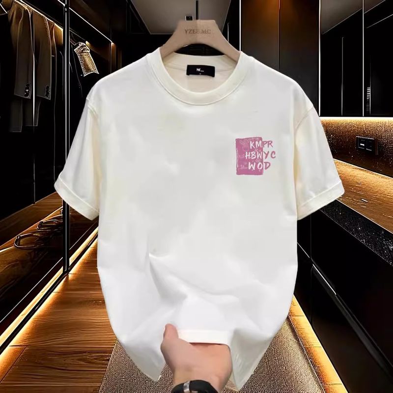 Men's clothing style handsome heavyweight cotton short-sleeved T-shirt - potted letters young men and women street loose round neck comfortable_autovado.com
