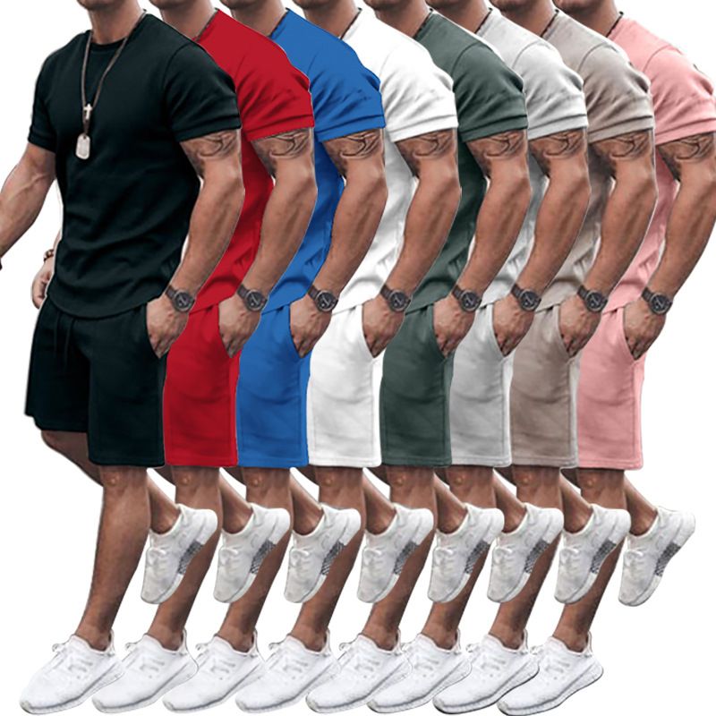 Men's short-sleeved shorts two-piece sports and leisure suit_autovado.com