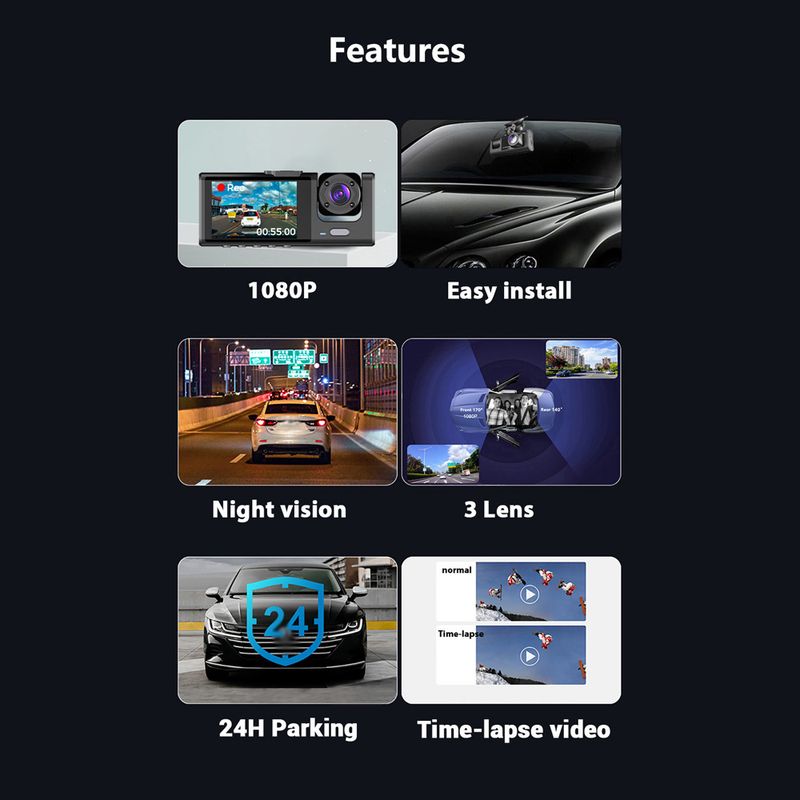 Private Model 3 lens video driving recorder 2 inch screen car recorder HD night vision DASHCAM car DVR_autovado.com