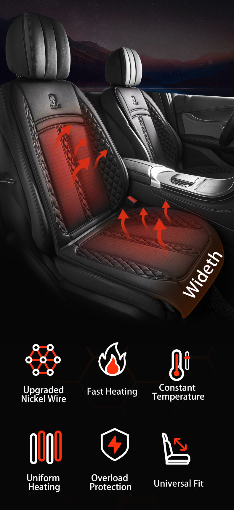 Universal 12V Heating Pad Soft Heated Cover Upgraded Wideth Warm Winter Seat Protector Car Accessories_autovado.com