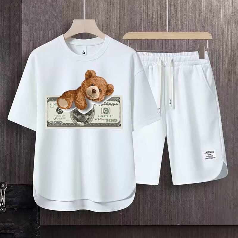 Men's Clothing 2024 Waffle Casual Summer Suit Men's Loose Teen Short sleeved T shirt Shorts Handsome Two piece Suit_autovado.com