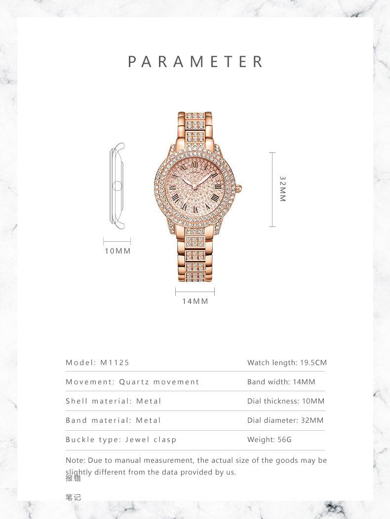 Electronic watches women's niche high-end diamond quartz watch student rose gold Roman pattern full of diamond women's watch_autovado.com