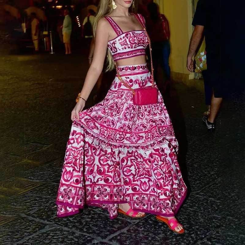 Hot Selling New Elegant Two-piece Printed Swing Suit_autovado.com