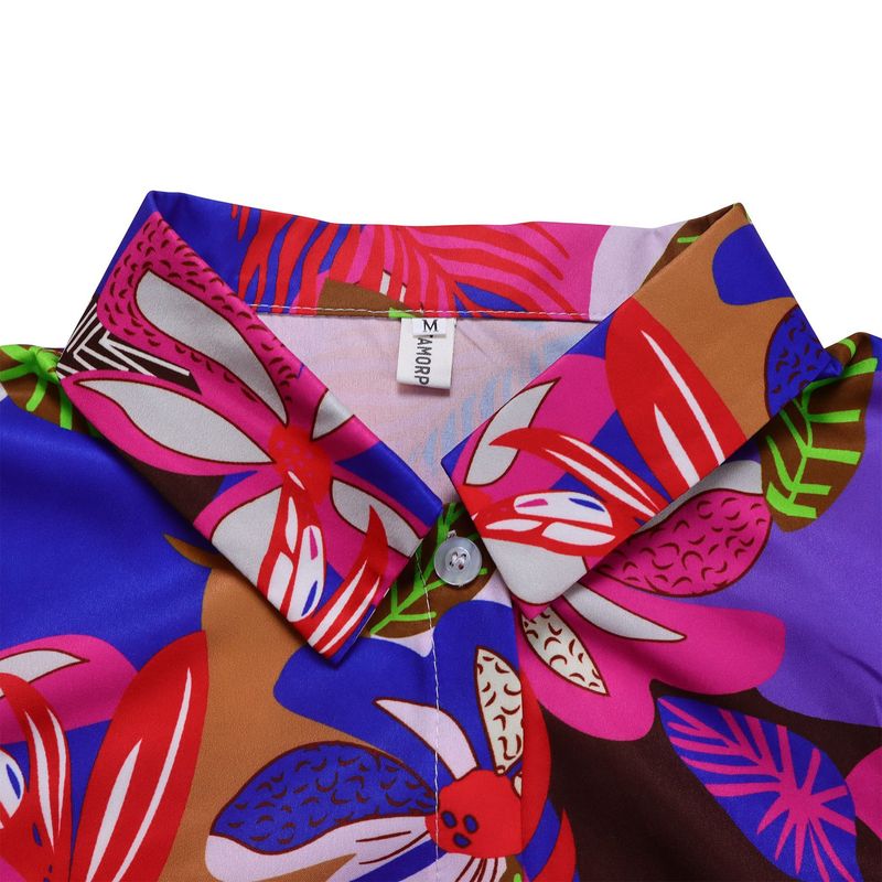 Women's Fashion Print Two-piece Suit Lapel Tie Shirt Wide Leg Pants Suit_autovado.com