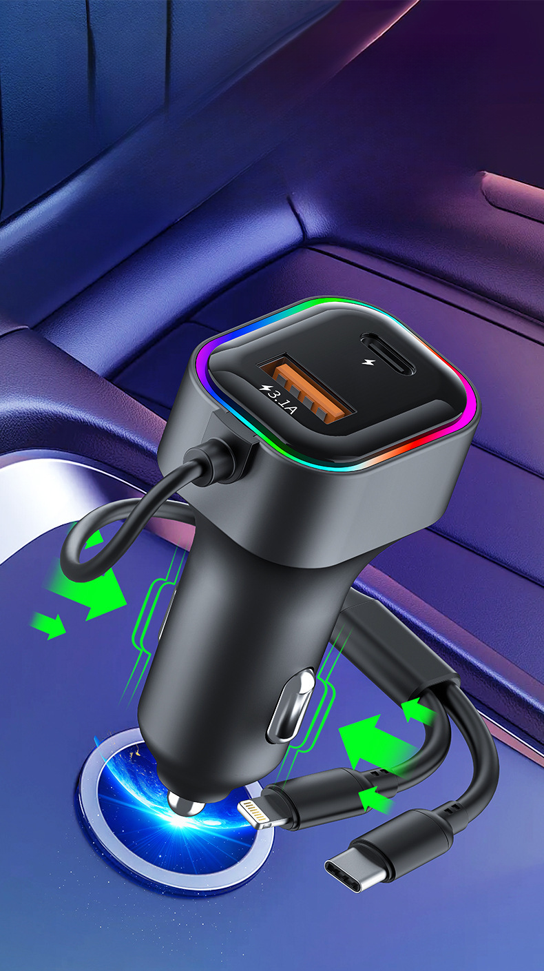 USB One To Two With Cable Charger, Multifunctional Car Phone Charger_autovado.com
