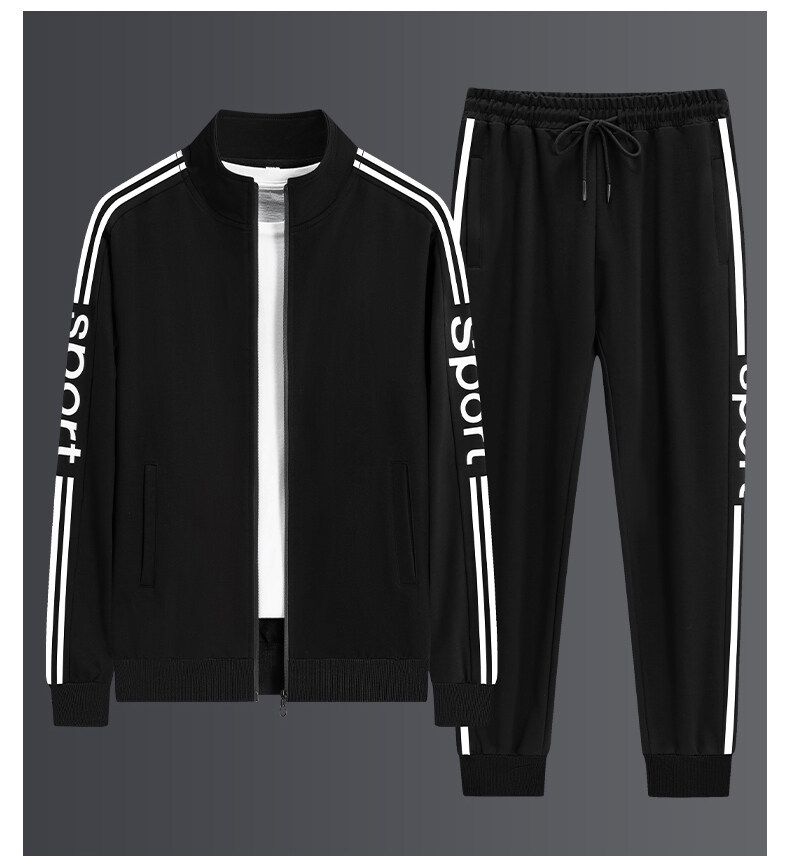 Men's Clothing sports suit men's spring and autumn sweatshirt outdoor running leisure two piece suit loose trend plus size jacket_autovado.com