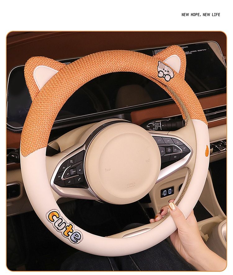 Cute New Steering Wheel Cover Summer Cotton And Breathable Four Seasons Universal Cartoon Comfortable Car Interior_autovado.com