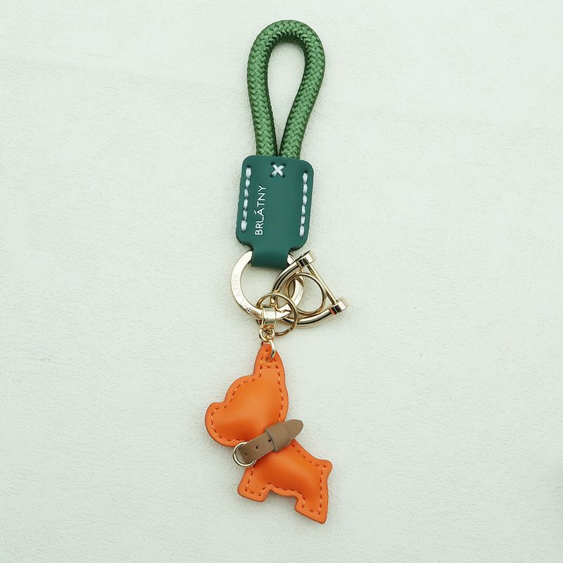 Handmade Genuine Leather Puppy Keychain Anti Lost Lanyard Pendant French Fighting Dog Car Keychain Braided Rope Keychain_autovado.com