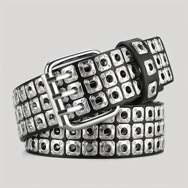 HOT Retro Square Rivet With Double Row Needle Buckle Women'S Belt Hip-Hop Rock Punk Y2k Style Jeans Men'S And Women'SBelt_autovado.com