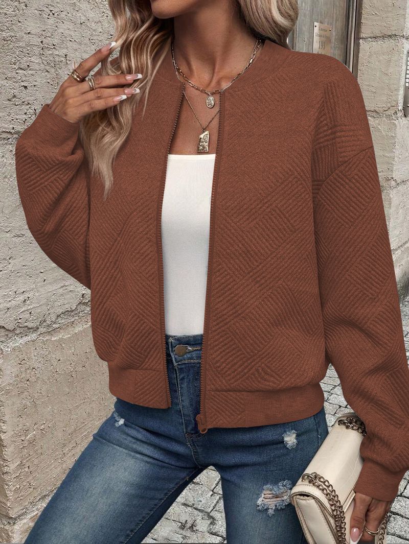 Women's Clothing new solid color zipper jacket baseball collar casual jacket_autovado.com