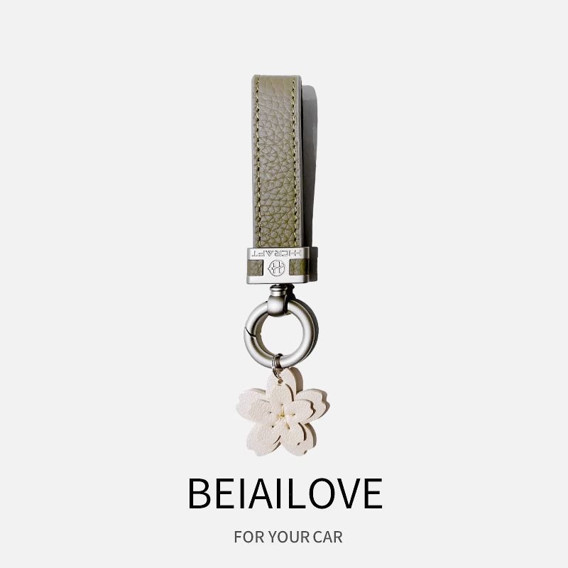 Sakura Car Keychain Women's Fashion Personality High End Genuine Leather Keychain Car Key Pendant Car Bag Ornaments_autovado.com