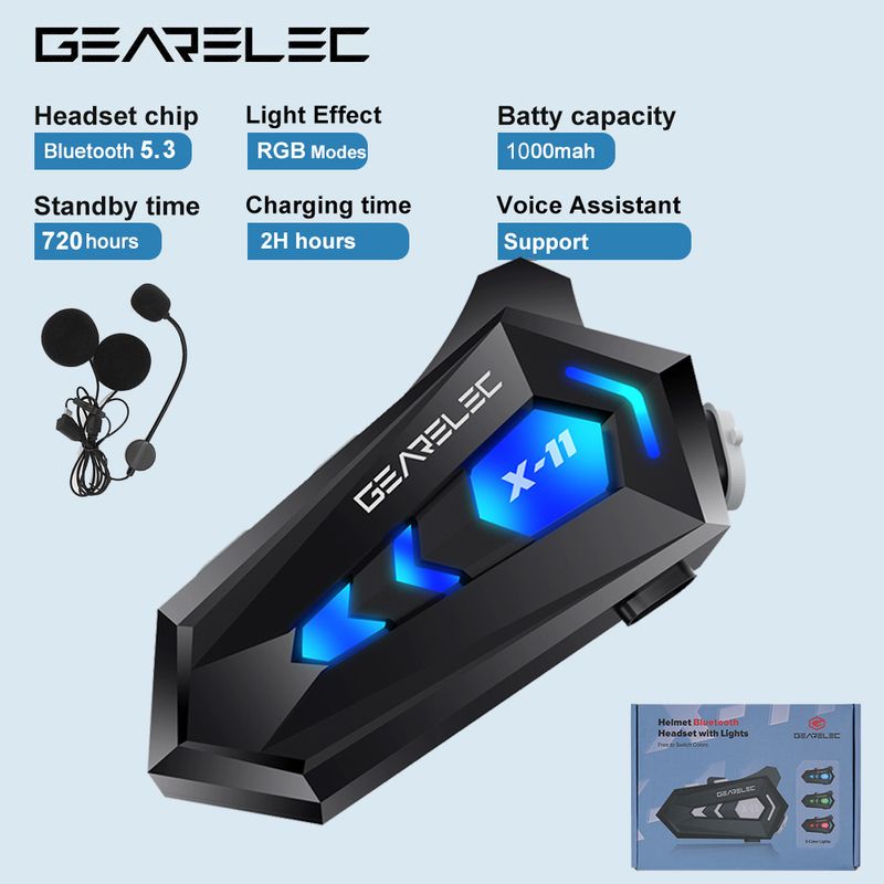 GEARELEC X11 Motorcycle Bluetooth Helmet Hands Free Call IPX6 Waterproof 1000mAh Headset Speakers HiFi Stereo RGB Light_autovado.com