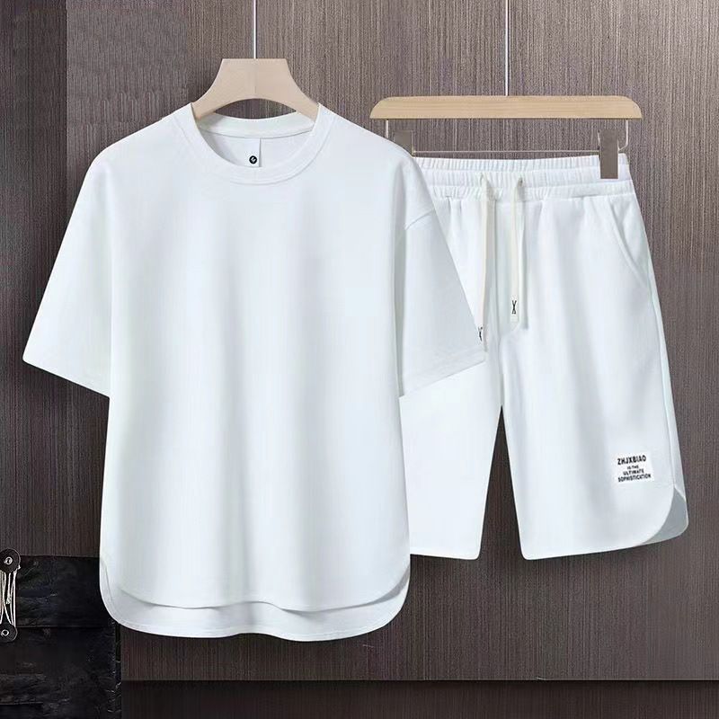 Men's Clothing Summer fashion brand new short sleeved T suit men's loose large size shorts set advanced handsome waffle two piece suit_autovado.com