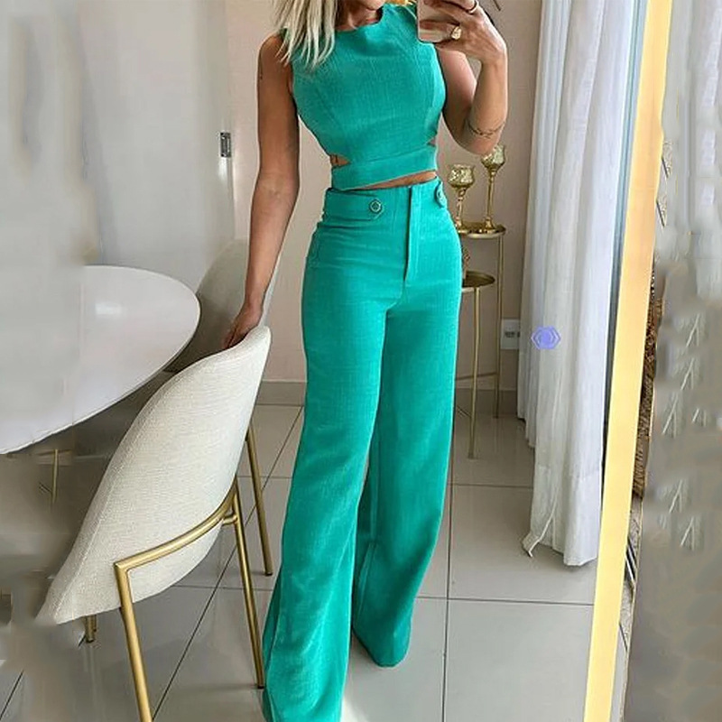 Women's fashion casual slim temperament solid color button suit pants_autovado.com