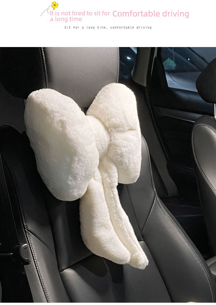 Car Winter Headrest Plush Neck Pillow Internet Popular Cute Bow Car Seat Winter Car Lumbar Headrest_autovado.com