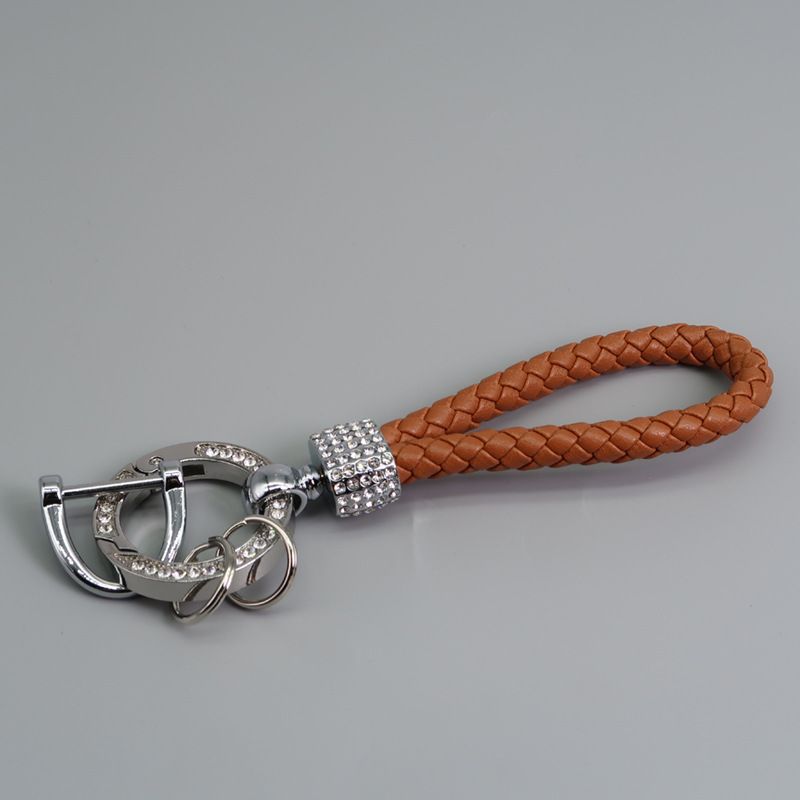 Car Keychain Pendant Diamond-encrusted Keychain Ring Hand Woven Leather Rope Anti-loss D Key Chain_autovado.com