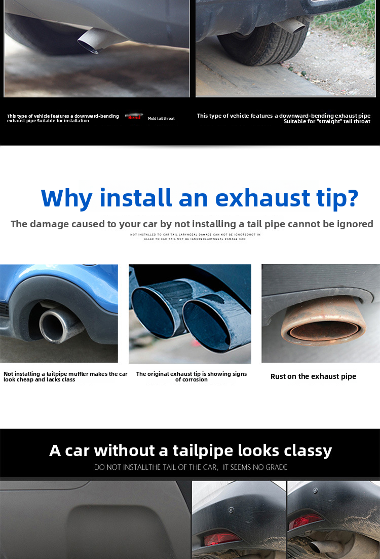 Stainless Steel Muffler Gas Cover Decoration Single Car Exhaust Pipe Universal Tail Throat_autovado.com