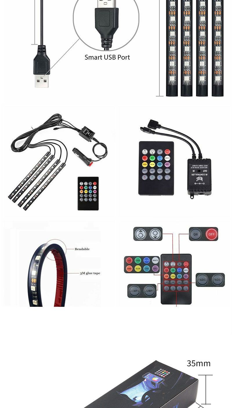 Car LED 12 Lights Colorful Sound Drag Four 48SMD Music With Remote Control USB Foot Atmosphere Light RGB_autovado.com
