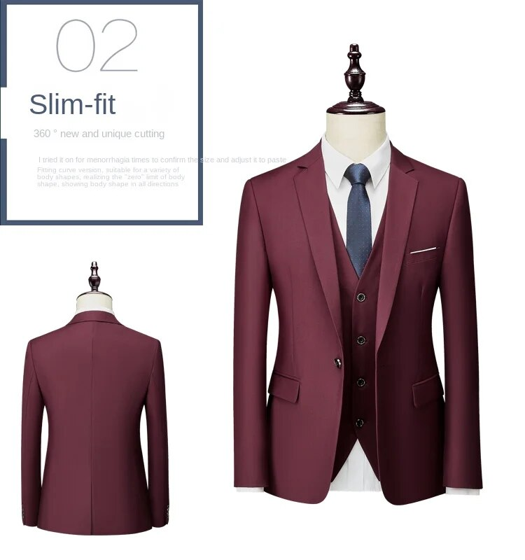 High Quality Men Suit Set Blazers Business 3 Pieces Formal Vest Pants Full Coats 2024 Wedd Elegant Jackets Free_autovado.com