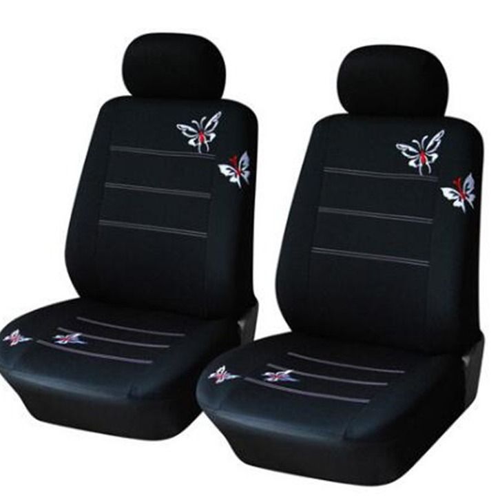 General purpose seat cover Black butterfly embroidery car seat cushion 9-piece set_autovado.com