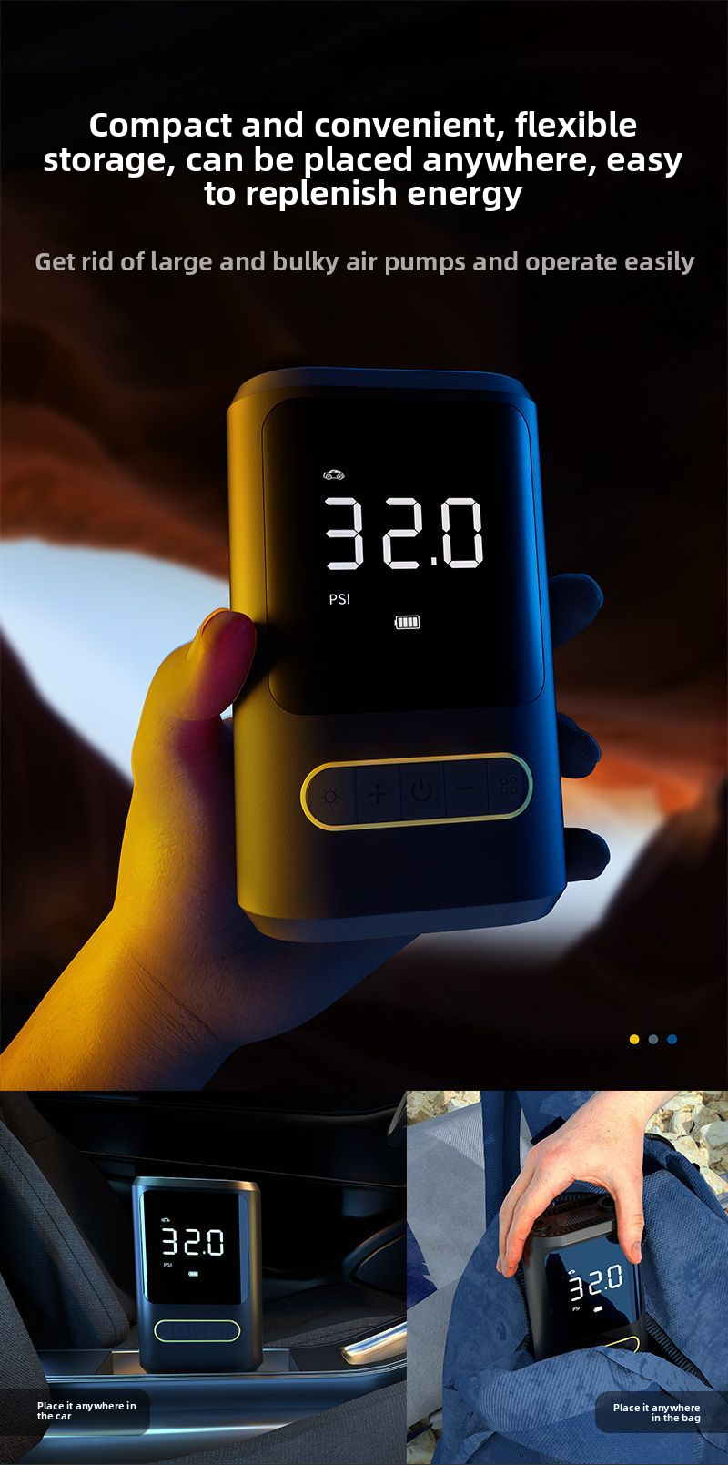 Mini Portable Car Air Pump Bicycle Electric Tire Inflator Handheld Wireless Charging Digital Display_autovado.com