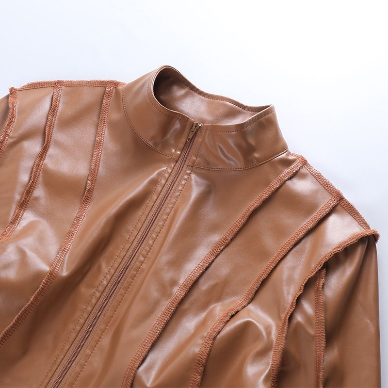 Women's Clothing short jacket for women Autumn and winter new long-sleeved ultra-short zipper leather jacket_autovado.com