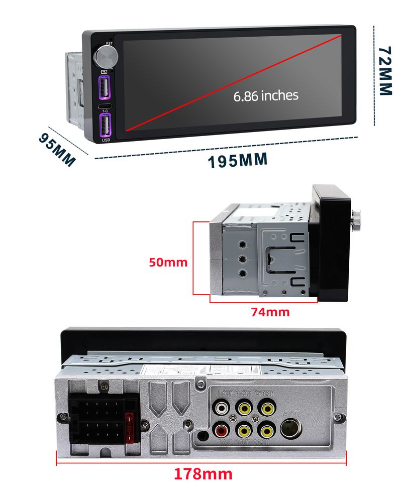 car single spindle universal machine 6.86 inches with knob MP5 car Bluetooth integrated machine reversing image_autovado.com