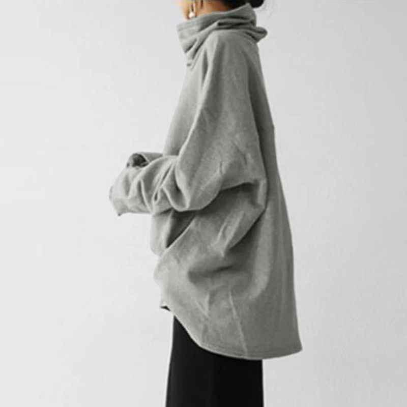 Women's Clothing Autumn and Winter Women's New Loose Casual Long Sleeve High Collar Pullover Solid Color Pocket Jacket Sweatshirt_autovado.com
