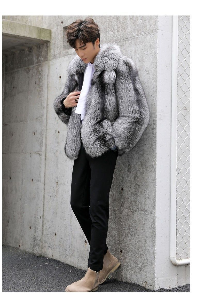 Men's clothing Autumn-winter fur men's coat Fashion casual silver fox fur coat thickened to keep warm_autovado.com