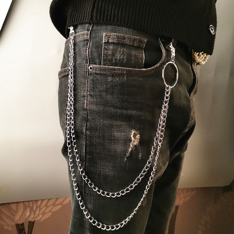 HOT 1/2/3 Layer Long Belt Rock Punk Hook Trousers Pant Waist Link Metal Wallet Chain Keychain Ring Clip Keyring HipHop_autovado.com