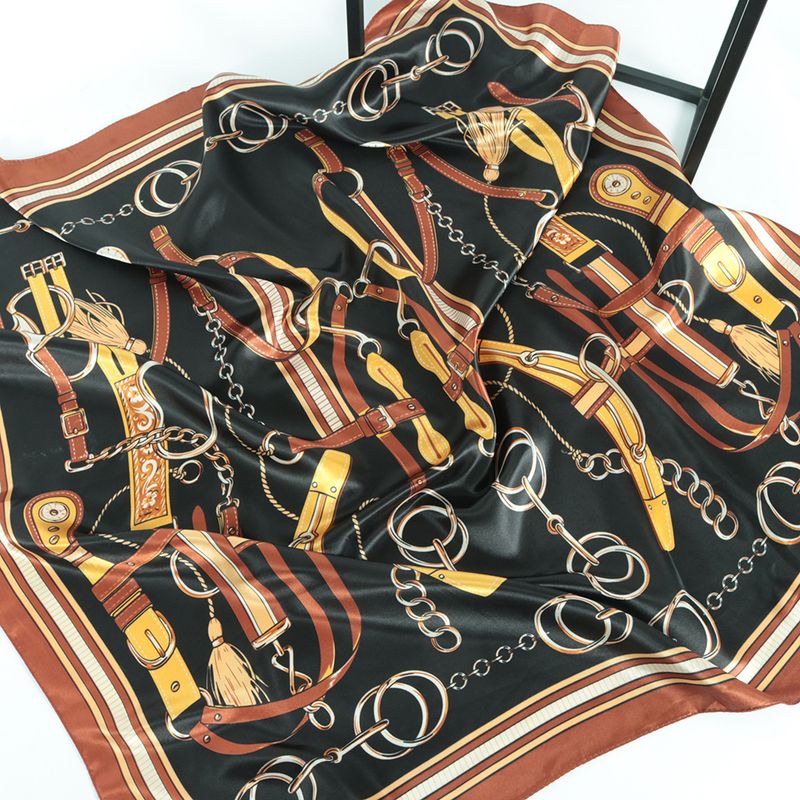 Unisex All vintage chain printed silk scarf satin color 90cm fashion square shawl woman_autovado.com
