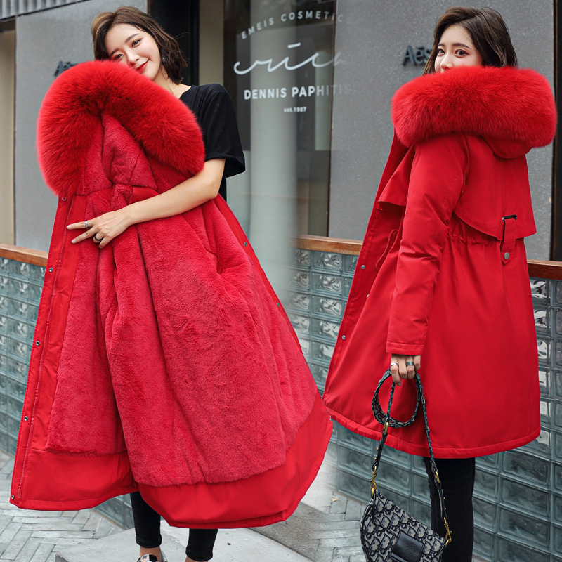 Women's Clothing winter new cotton coat women medium and long large fur collar plus velvet lining parka coat trendy_autovado.com