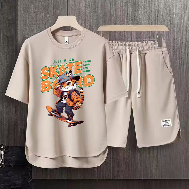 Men's Clothing 2024 Waffle Casual Summer Suit Men's Loose Teen Short sleeved T shirt Shorts Handsome Two piece Suit_autovado.com