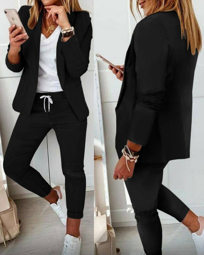 Women's Solid Color Professional Suit Set - Commuting Style Blazer & Pants | Office Workwear Outfit_autovado.com