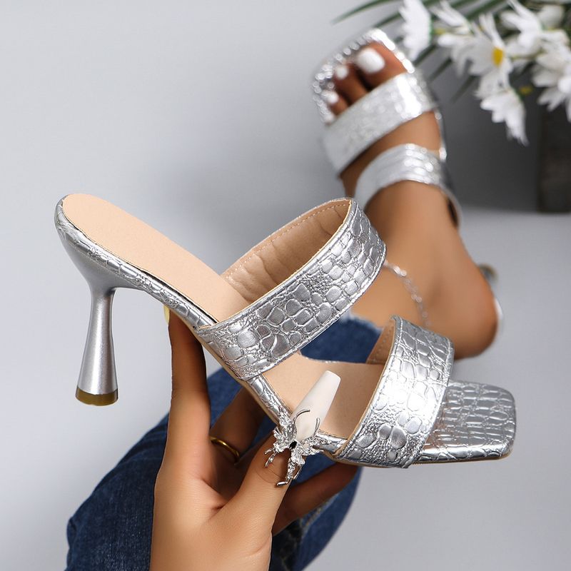 Square head solid color high heel slippers women African fashion one line sandals women Women Heels Slippers_autovado.com