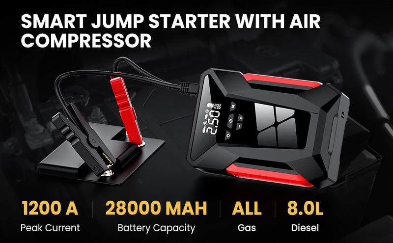 28000 MAh Jump Pump Multi-Function 4In1 Air Compressor Power Bank Battery Starter Start Car Tire Inflator_autovado.com