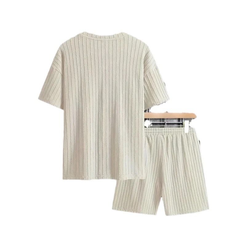 Men's Textured Linen Blend Set - Summer Loose Fit Short Sleeve Suit | Vacation Ready Coordinated Outfit_autovado.com