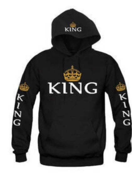 Couple wear QUEEN KING printed hooded long-sleeved couple wear sweatshirt for men and women_autovado.com