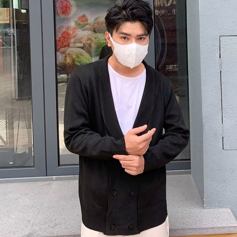 Men's Clothing fashion young men's cardigan V neck knitted sweater jacket autumn and winter style all match solid color large size tops_autovado.com