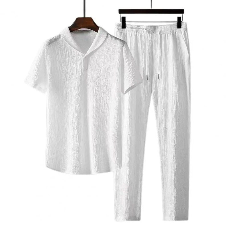 2Pcs/Set Summer Outfits Men's Sets Pure Color Short Sleeve Shirts Pants Two Piece Set Men Tracksuits спортивный костюм_autovado.com
