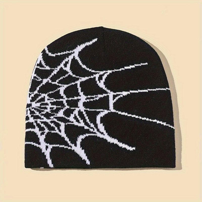 Hot Sale 2023 New Goth Spider Web Jacquard Beanie Caps Y2k Knitted Warm Hip Hop Unisex Elastic Knit Hat Skull Cap for Women Men_autovado.com