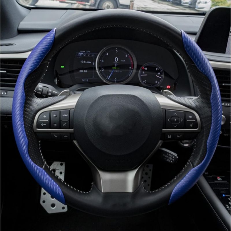 Power Assisted Buckle Ultra-thin Anti Slip Carbon Fiber Patterned Car Suede Steering Wheel Protective Universal Handle_autovado.com